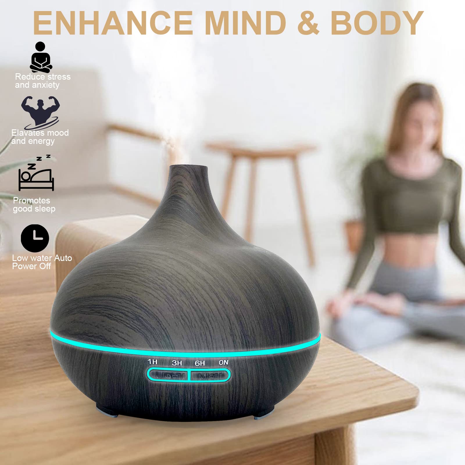 SKY-TOUCH Essential Oil Diffuser, 550ml Oil Diffuser with 4 Timer, Aromatherapy Diffuser Cool Mist Humidifier BPA-Free for Bedroom Home موزع روائح زيوت عطرية من سكاي تاتش، موزع روائح بسعة 550 مل و4 مؤقتات، موزع روائح علاجية ، مرطب للهواء برذاذ بارد خالٍ SKY-TOUCH Essential Oil Diffuser, 550ml Oil Diffuser with 4 Timer, Aromatherapy Diffuser Cool Mist Humidifier BPA-Free for Bedroom Home موزع روائح زيوت عطرية من سكاي تاتش، موزع روائح بسعة 550 مل و4 مؤقتات، موزع روائح علاجية ، مرطب للهواء برذاذ بارد خالٍ